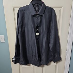 $50 Calabrum Regular-Fit Dark Gray Button Down Dress Shirt Size XXL 18-18.5 BB2